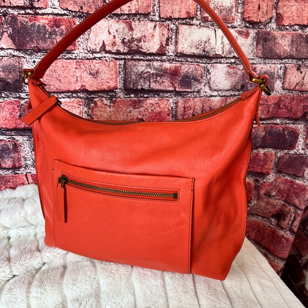 Fossil Vickery Leather Hobo Shoulder Bag - Vibrant Orange/Monarch